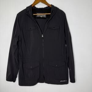 Eddie Bauer Jacket Womens XL Black Travex Hooded Full Zip Travel Lightweight
